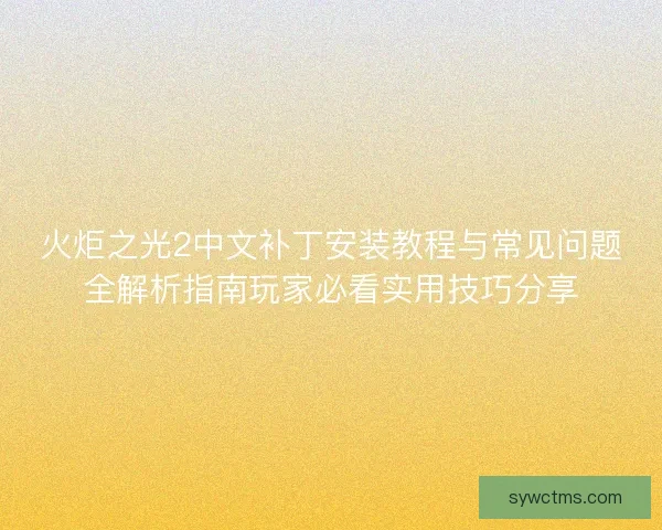 火炬之光2中文补丁安装教程与常见问题全解析指南玩家必看实用技巧分享